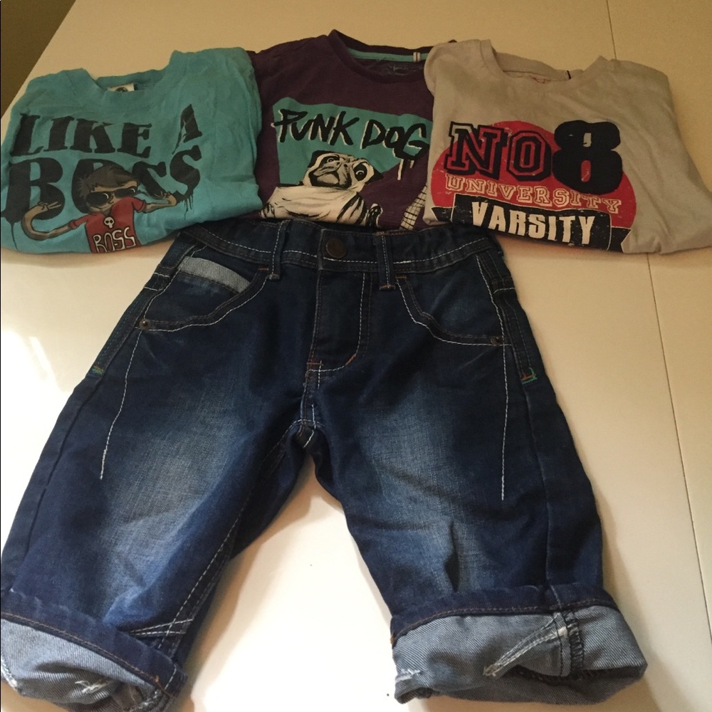 Boys tshirts and Jean shorts size small summer set